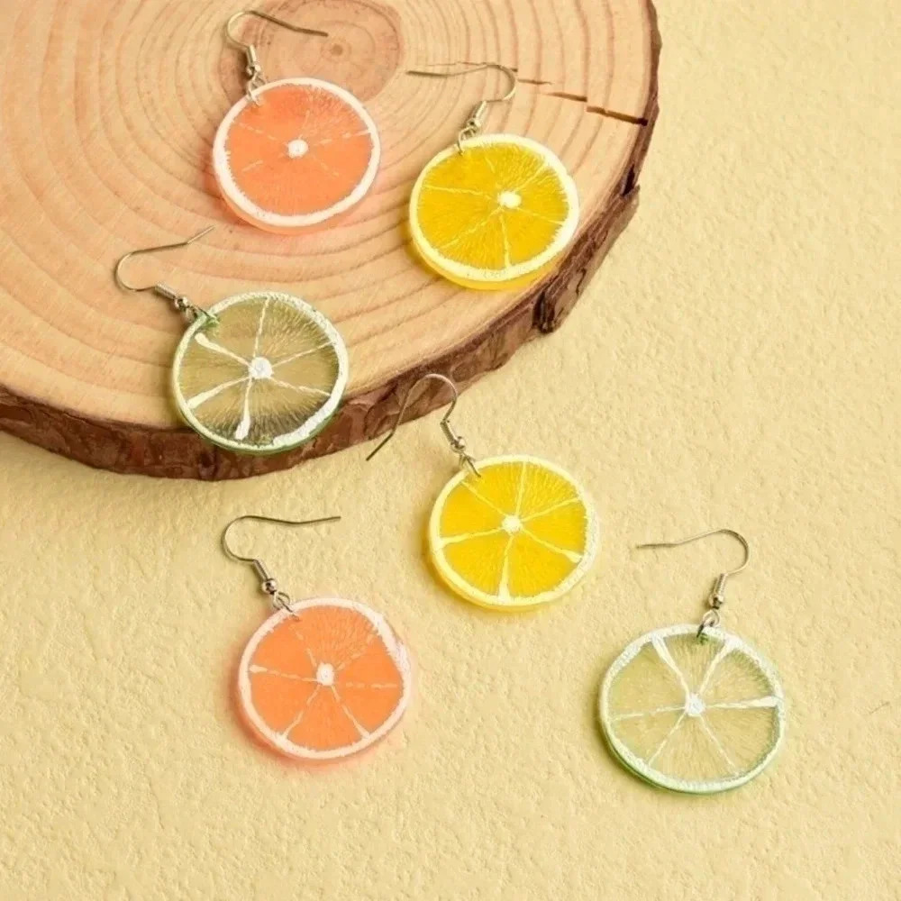3 piece set earrings jewelry orange lemon slices Y2K fun dangle earrings women's